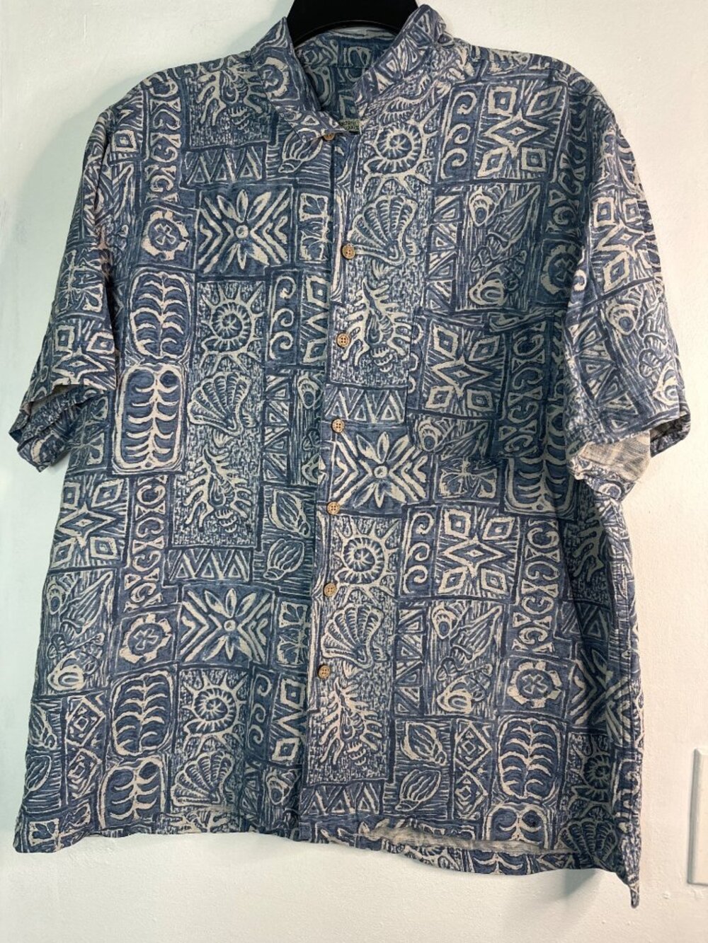Back Bay Men’s L Washable Silk Geometric Print Button Down Short Sleeve Shirt